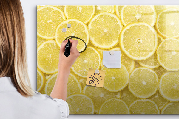 Tableau effaçable magnétique Motif citron avec photos et accessoires