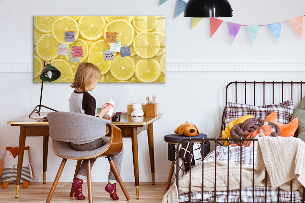 Tableau effaçable magnétique Motif citron avec photos et accessoires