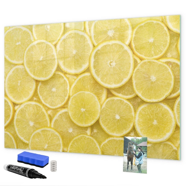 Tableau effaçable magnétique Motif citron avec photos et accessoires