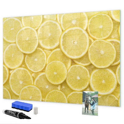 Tableau effaçable magnétique Motif citron avec photos et accessoires