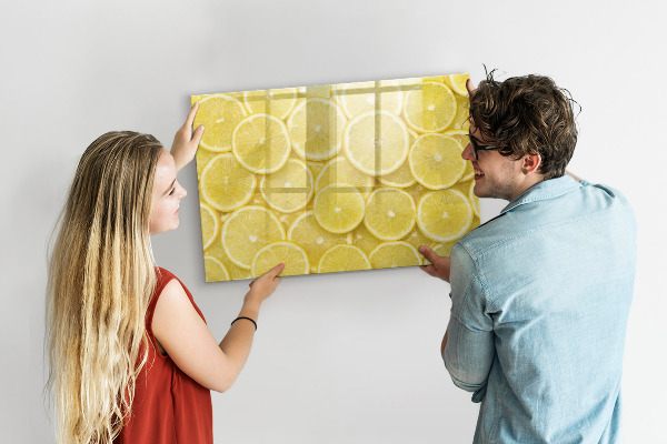 Tableau effaçable magnétique Motif citron avec photos et accessoires