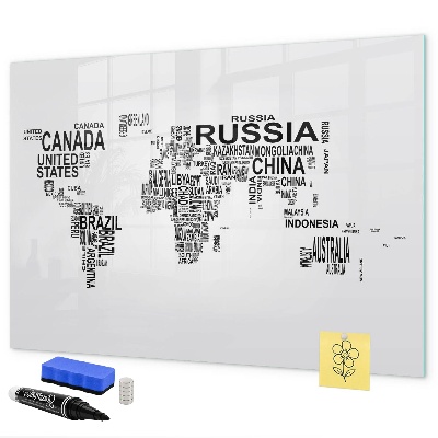 Tableau effaçable magnétique Carte du monde avec lieux et photos
