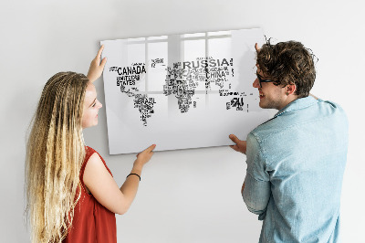 Tableau effaçable magnétique Carte du monde avec lieux et photos
