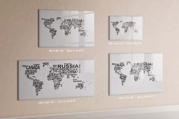 Tableau effaçable magnétique Carte du monde avec lieux et photos