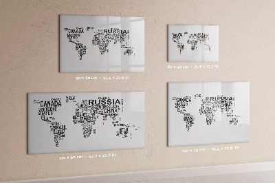 Tableau effaçable magnétique Carte du monde avec lieux et photos