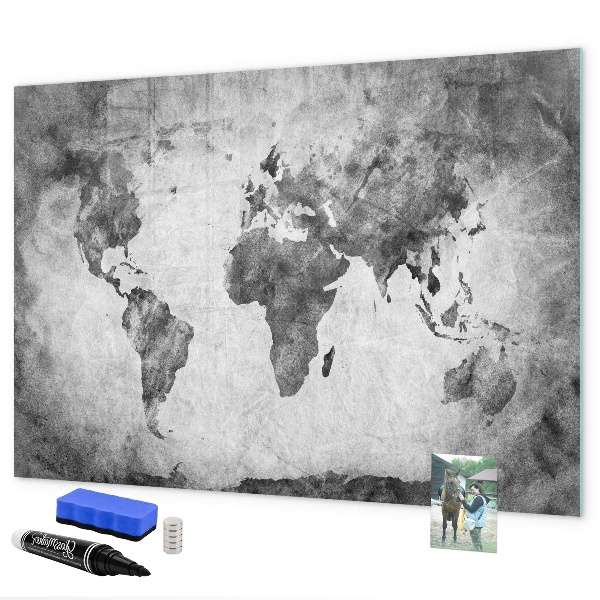 Tableau magnétique effaçable Carte du monde avec photos personnelles