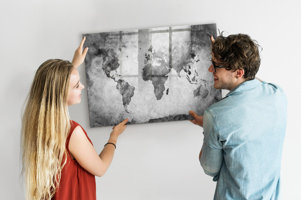 Tableau magnétique effaçable Carte du monde avec photos personnelles