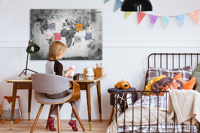 Tableau magnétique effaçable Carte du monde avec photos personnelles