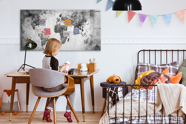 Tableau magnétique effaçable Carte du monde avec photos personnelles