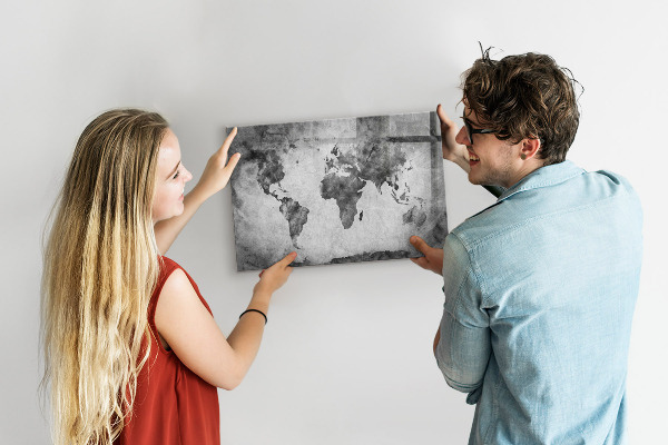 Tableau magnétique effaçable Carte du monde avec photos personnelles
