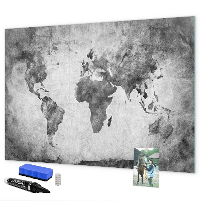 Tableau magnétique effaçable Carte du monde avec photos personnelles
