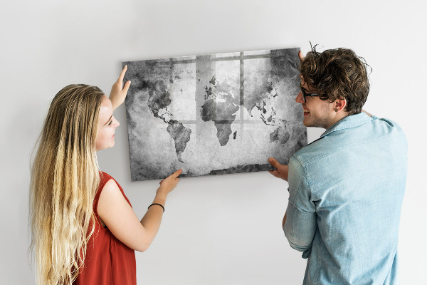 Tableau magnétique effaçable Carte du monde avec photos personnelles