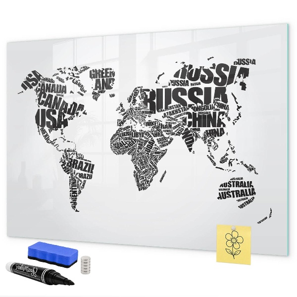 Tableau effaçable magnétique Une carte du monde avec des souvenirs personnels