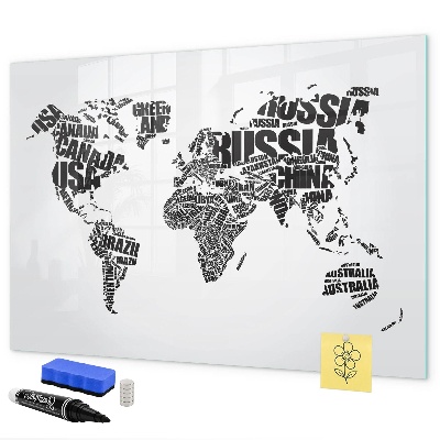 Tableau effaçable magnétique Une carte du monde avec des souvenirs personnels