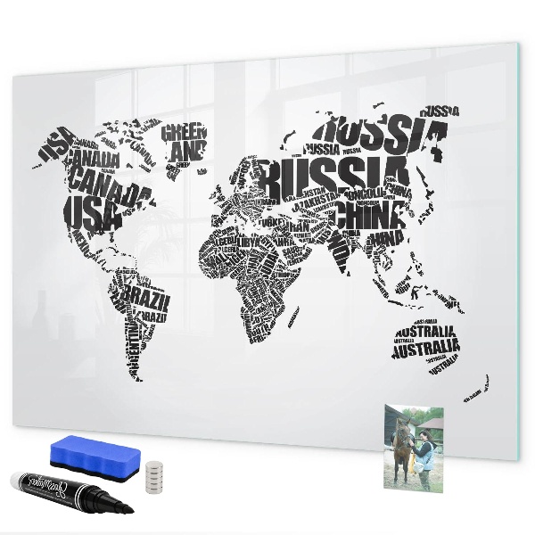 Tableau effaçable magnétique Une carte du monde avec des souvenirs personnels