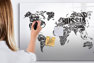 Tableau effaçable magnétique Une carte du monde avec des souvenirs personnels