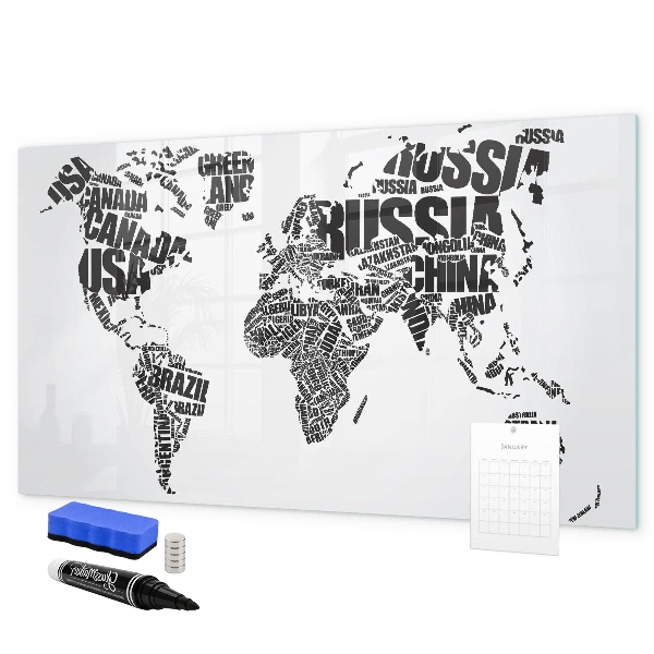 Tableau effaçable magnétique Une carte du monde avec des souvenirs personnels