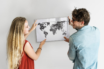 Tableau effaçable magnétique Une carte du monde avec des souvenirs personnels