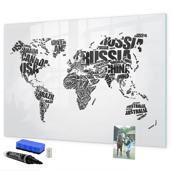 Tableau effaçable magnétique Une carte du monde avec des souvenirs personnels