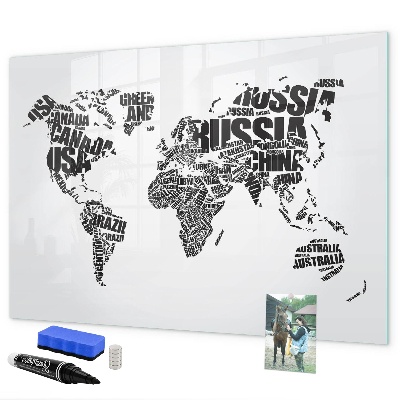 Tableau effaçable magnétique Une carte du monde avec des souvenirs personnels
