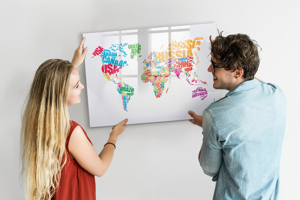 Tableau magnétique effaçable Le monde en mots et en photos colorés