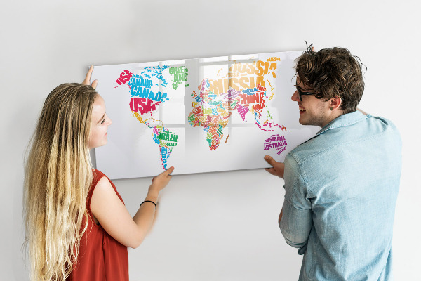 Tableau magnétique effaçable Le monde en mots et en photos colorés