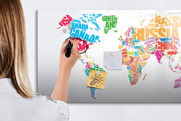 Tableau magnétique effaçable Le monde en mots et en photos colorés