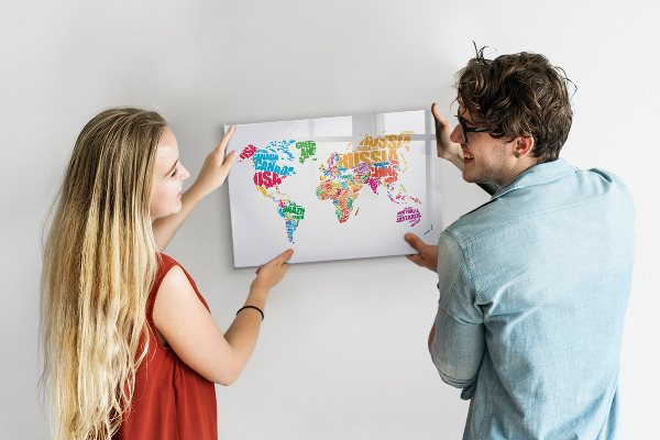 Tableau magnétique effaçable Le monde en mots et en photos colorés