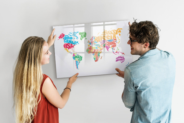 Tableau magnétique effaçable Le monde en mots et en photos colorés