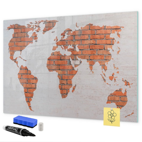 Tableau magnétique effaçable Une carte du monde avec des souvenirs personnels