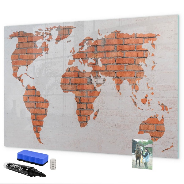 Tableau magnétique effaçable Une carte du monde avec des souvenirs personnels