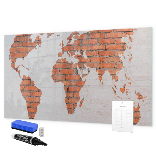 Tableau magnétique effaçable Une carte du monde avec des souvenirs personnels