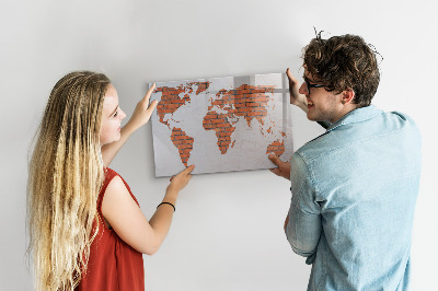 Tableau magnétique effaçable Une carte du monde avec des souvenirs personnels