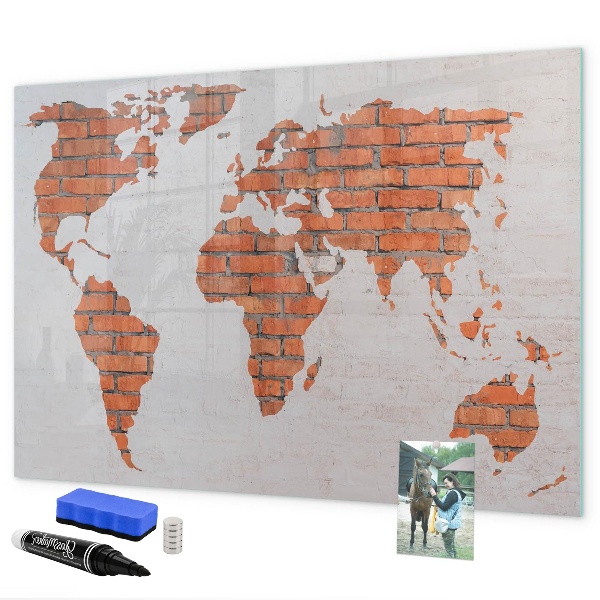 Tableau magnétique effaçable Une carte du monde avec des souvenirs personnels