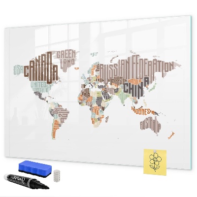 Tableau effaçable magnétique Carte du monde avec emplacements de photos