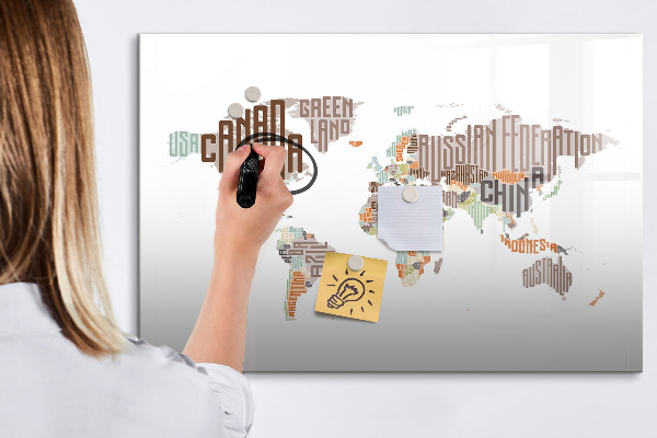 Tableau effaçable magnétique Carte du monde avec emplacements de photos