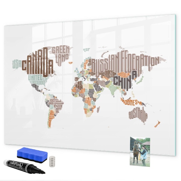 Tableau effaçable magnétique Carte du monde avec emplacements de photos