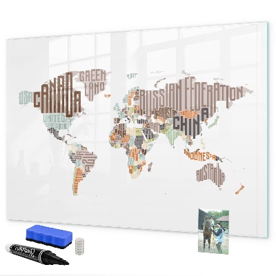 Tableau effaçable magnétique Carte du monde avec emplacements de photos