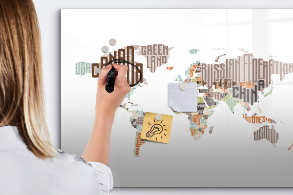 Tableau effaçable magnétique Carte du monde avec emplacements de photos