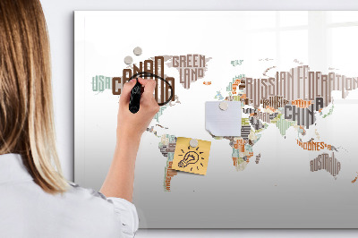 Tableau effaçable magnétique Carte du monde avec emplacements de photos