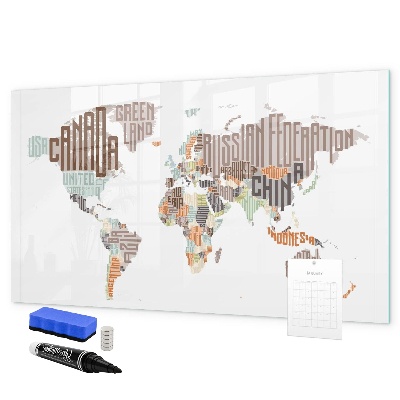 Tableau effaçable magnétique Carte du monde avec emplacements de photos