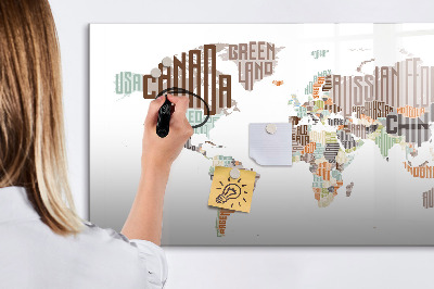 Tableau effaçable magnétique Carte du monde avec emplacements de photos