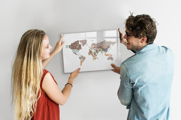 Tableau effaçable magnétique Carte du monde avec emplacements de photos