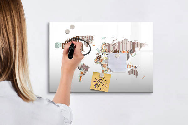Tableau effaçable magnétique Carte du monde avec emplacements de photos