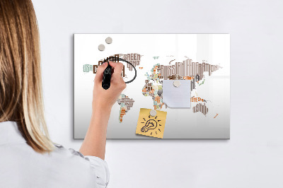 Tableau effaçable magnétique Carte du monde avec emplacements de photos