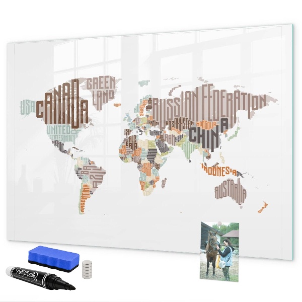 Tableau effaçable magnétique Carte du monde avec emplacements de photos