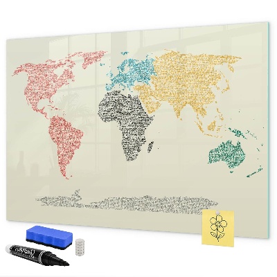 Tableau magnétique effaçable Carte du monde avec lieux et photos