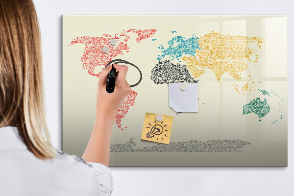 Tableau magnétique effaçable Carte du monde avec lieux et photos