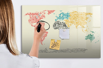Tableau magnétique effaçable Carte du monde avec lieux et photos