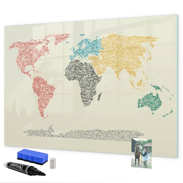 Tableau magnétique effaçable Carte du monde avec lieux et photos